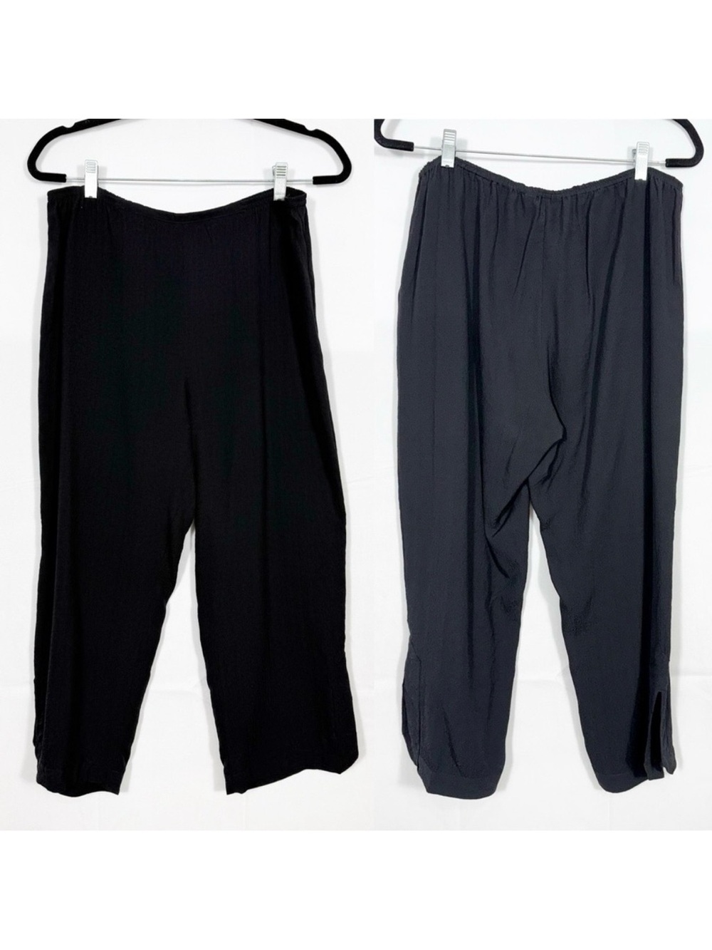Citron Santa Monica Silk High Rise Wide Leg Dolphin Split Hem Crop Pants Black